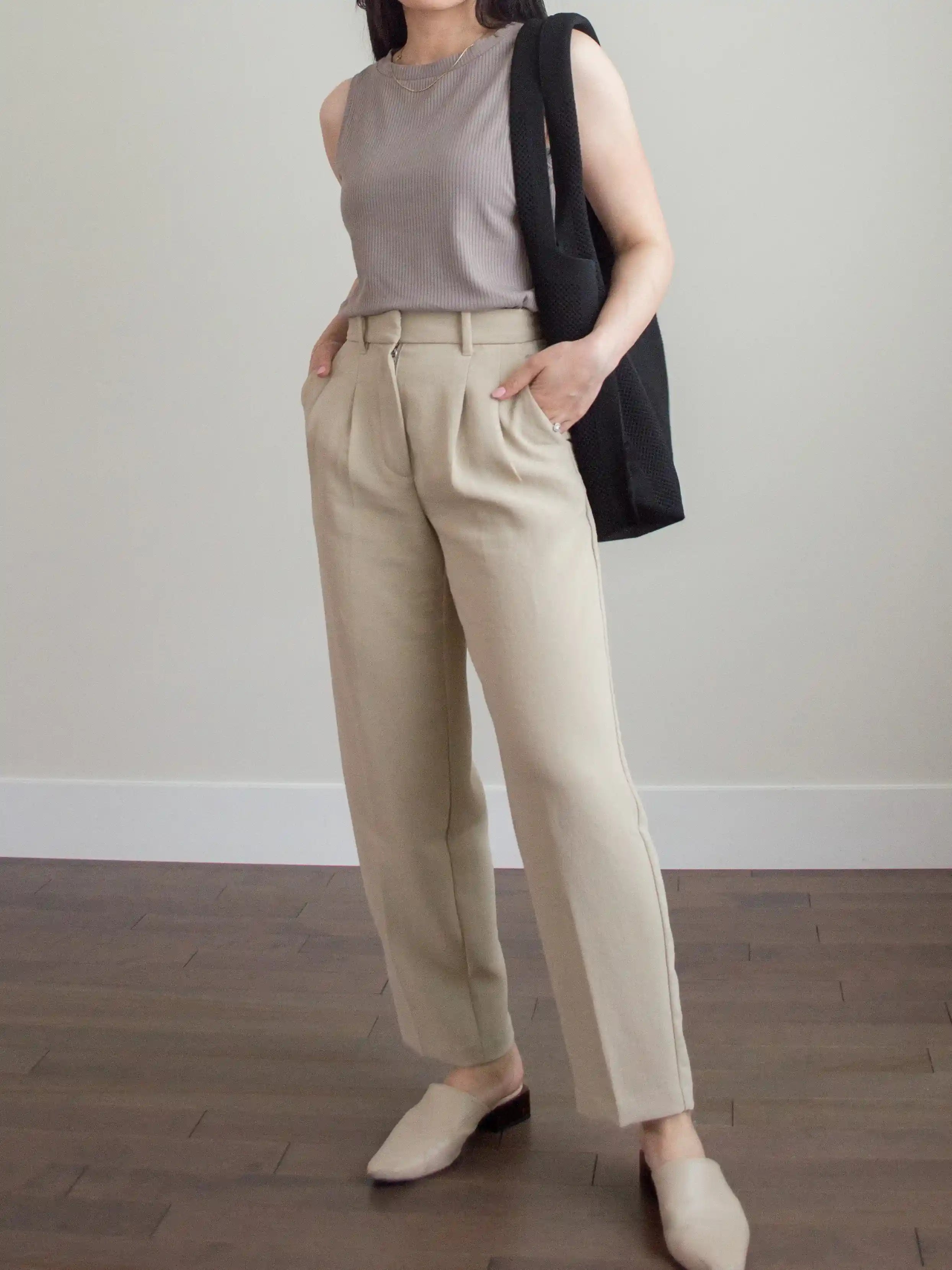 Elegant High-Waisted Beige Trousers: Stylish Office Fashion  Women high  waist pants, Casual office attire, High waisted pants