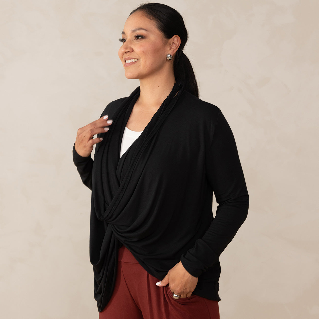 Final Sale Plus Size 2-Piece Reversible Top and Pants Set in Black